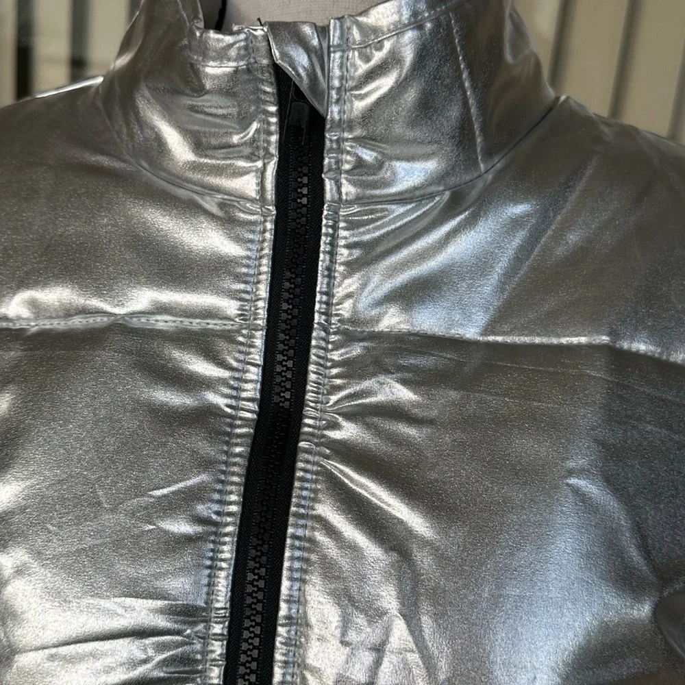 Silver Metallic Big Girls Puffer Jacket